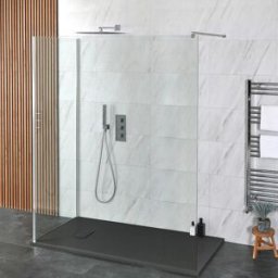 Doccia Walk-in a Due Lati - con 1100mm x 700mm Piatto Doccia Ardesia Bianco e Braccio di Supporto a Soffitto - Portle
