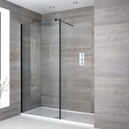 Box Doccia Walk-In a Nicchia Nero con Piatto Doccia - 1100 x 700mm - Nox