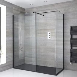 Box Doccia Walk-In Angolare con Piatto Doccia Effetto Ardesia Antracite - 1100 x 700mm - Nox