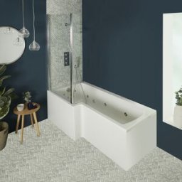 Vasca da Bagno Idromassaggio Asimmetrica con Doccia con Parete Vasca - 1500mm x 850mm - 6 Getti Whirlpool - Sandford