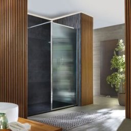 Hudson Reed Box Doccia Walk In in Vetro Scanalato con Telaio Cromato e Piatto Doccia Effetto Ardesia Antracite 1100mm x 700mm - Florence