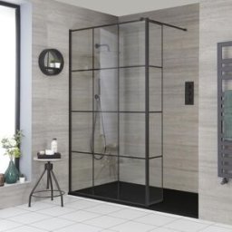 Box Doccia Walk-In a Nicchia con Piatto Doccia Effetto Ardesia Grafite 1100 x 700mm - Barq