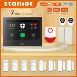 staniot Sistema di allarme domestico da 7 pollici, wireless, WiFi, 4G, Tuya Smart, kit di protezione di sicurezza con sirena integrata da 115 dB e batteria da 5000 mAh