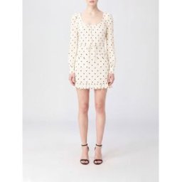 Alessandra Rich Mini abito a tubino in seta a pois con maniche lunghe Crema Taglia 40