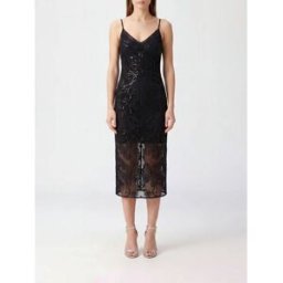 Blumarine Abito midi a tubino in pizzo con paillettes e scollo a V Nero Taglia XS