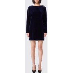 Versace Mini abito a tubino in velluto con strass e scollo tondo Blue Navy Taglia 38