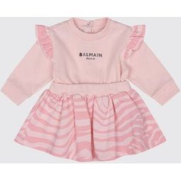 Balmain Abito da bambina in cotone con stampa zebrata e logo a contrasto Rosa Taglia 18M