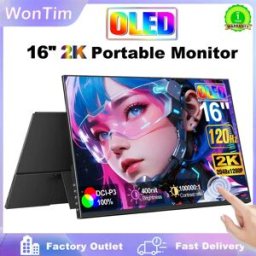 WonTim Monitor portatile OLED 2K 16,0" 2048x1280 100%DCI-P3, schermo esteso per laptop, USB C HDMI, display per computer da gaming con altoparlanti