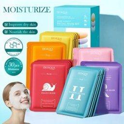 SADOER BIOAQUA Set di 30 Maschere Viso, 6 Tipi di Patch Idratanti con Estratto di Bava di Lumaca e Acido Ialuronico, Maschere in Tessuto Ricche di Essenza per la Cura Quotidiana della Pelle Secca