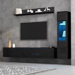 NONE Set da Parete per TV a 3 Pezzi con Illuminazione LED, Set di Mobili Lucidi, Mobile TV, Vetrina e Scaffale Sospeso, per TV Fino a 80'