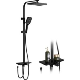HobbyLane Set doccia a pioggia Soffione doccia a pioggia a parete con ripiano Miscelatore acqua calda fredda Rubinetto per doccia con maniglia Rubinetto per bagno