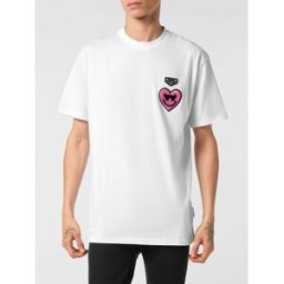 Philipp Plein T-shirt in cotone con patch logo a contrasto e spalle cadute Bianco Taglia XXL