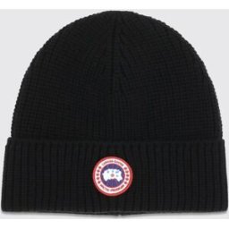 Canada Goose Beanie in lana merino con risvolto e patch logo Nero Taglia OS
