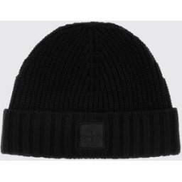 Stone Island Berretto in puro cashmere con risvolto e patch logo Nero Taglia OS