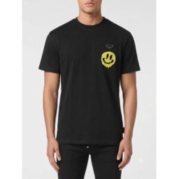 Philipp Plein T-shirt in cotone con patch logo a contrasto e spalle cadute Nero Taglia M