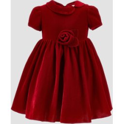 MONNALISA abito in velluto con rosa bambina rubino