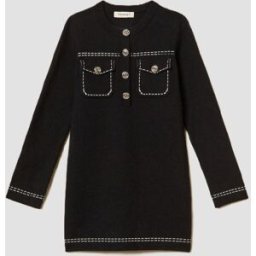 TWINSET abito in maglia con impunture bambina nero