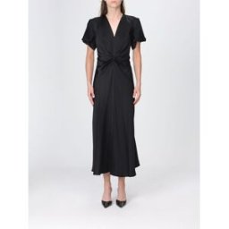 Victoria Victoria Beckham Abito midi a tubino Eve in raso con scollo a V Nero Taglia 8
