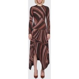 Pucci Abito midi asimmetrico Iride in jersey lurex con stampa astratta e maniche lunghe Bordeaux Taglia 46
