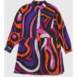 Pucci Abito chemisier corto Iride da bambina in lana vergine con stampa astratta Nero Taglia 13