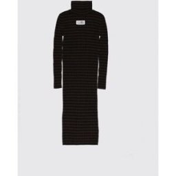 Mm6 Maison Margiela Abito lungo a dolcevita da bambina in misto lana con logo Marrone Taglia 14