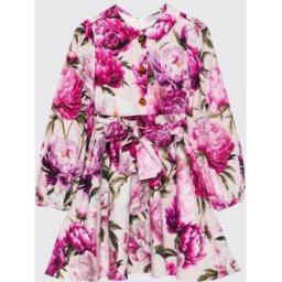 Dolce&Gabbana Abito chemisier da bambina in cotone a stampa floreale Rosa Taglia 8