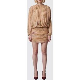 Magda Butrym Mini abito a tubino in cupro a maniche lunghe con stampa floreale e drappeggio Beige Taglia 34