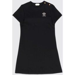 Versace Abito corto svasato da bambina in misto viscosa con logo ricamato Nero Taglia 10