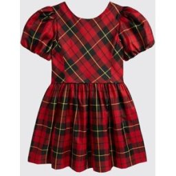 Ralph Lauren Abito da bambina in tessuto riciclato con stampa tartan e maniche a palloncino Fantasia Taglia 3