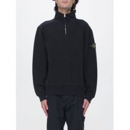 Stone Island Felpa in cotone con mezza zip, collo a imbuto e patch logo Compass Nero Taglia L