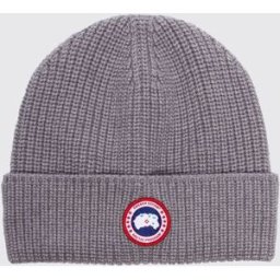Canada Goose Beanie in lana merino con risvolto e patch logo Grigio Taglia OS