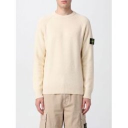 Stone Island Maglia girocollo in cotone con patch logo Compass sulla manica Avorio Taglia XXL