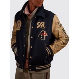 La Martina Bomber varsity in misto lana bicolor con chiusura a bottoni e patch Blue Navy Taglia L