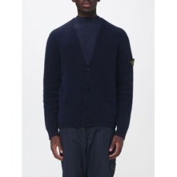 Stone Island Cardigan in misto lana vergine e alpaca con patch logo Blue 1 Taglia XL