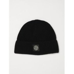 Stone Island Berretto beanie in lana a coste con patch logo Compass Nero Taglia OS