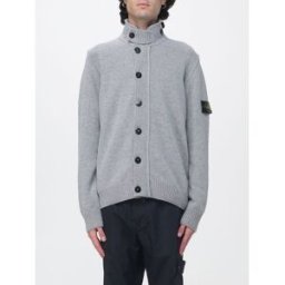 Stone Island Cardigan in misto lana vergine con collo alto e patch logo Grigio Taglia M