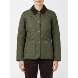 Barbour Giacca trapuntata Annadale slim fit con colletto in velluto a coste Oliva Taglia 8