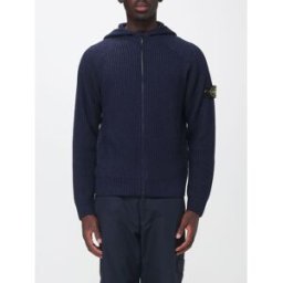 Stone Island Cardigan in cashmere con cappuccio e patch logo Compass Blue Taglia L