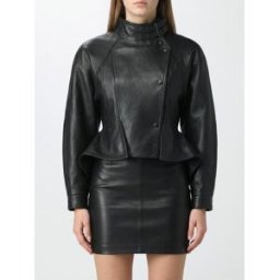 Balmain Giacca biker in pelle di agnello con chiusura asimmetrica Nero Taglia 36
