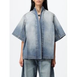 Alaïa Giacca cropped Reverse in denim con maniche a kimono e collo a scialle Denim Taglia 36