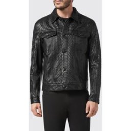 Billionaire Giacca a camicia in pelle di serpente con tasche a toppa applicate Nero Taglia 58