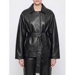 Khaite Giacca corta a vestaglia in pelle di agnello con cintura Nero Taglia XS