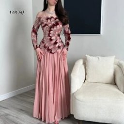 COZOK Abiti da ballo rosa con spalle scoperte, maniche lunghe, paillettes e perline, modello peplum, linea ad A, per serate formali, personalizzabili per donna