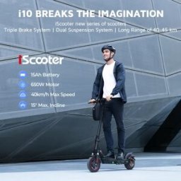 NONE Monopattino elettrico ISCOOTER I10 – batteria da 42 V e 15 Ah (autonomia di 40-45 km), motore da 650 W, pneumatici da 10 pollici, monopattino elettrico pieghevole per gli spostamenti urbani, con app