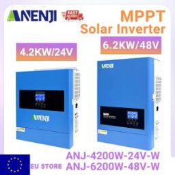 ANENJI Inverter Solare Ibrido 6.2KW 4.2KW On-Grid Off-Grid 48V 24V Onda Pura Doppia Uscita 120A MPPT PV 500VDC con Regolatore di Carica e WIFI per Pannelli Solari