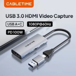 CABLETIME Scheda di acquisizione video USB 3.0 PD 100W Acquisizione HDMI 5Gbps 4K 1080p Full HD per PS5 Switch di streaming Videoregistratore