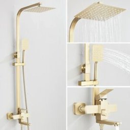 quyanre Sistema doccia 3 in 1 in oro spazzolato con doccetta a pioggia e rubinetto girevole per vasca da bagno