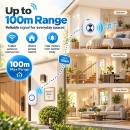 Other Kit Campanello Wireless con Portata di 100m Supporta più pulsanti Campanello da incasso per la casa con 25 suonerie e 4 livelli di volume regolabili