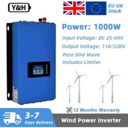 Y&H Inverter Eolico Grid-Tie MPPT 1000W con Limitatore/Carico di Scarico, da 22-65VDC a 110V/230VAC per Generatore Eolico AC 24V (Modulo Wi-Fi Opzionale)