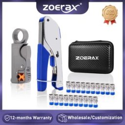 ZoeRax Kit di strumenti di compressione coassiale Pinze per crimpare cavi coassiali con 20 connettori RG6 F, strumento spelafili per cavi coassiali